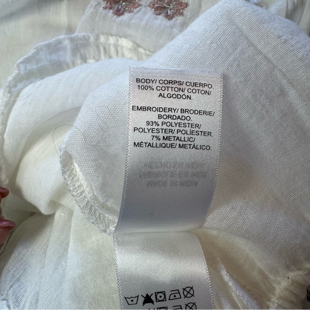 NWT Lucky Brand White Gauze Boho Medium Blouse with Pink Embroidery - Picture 8 of 8